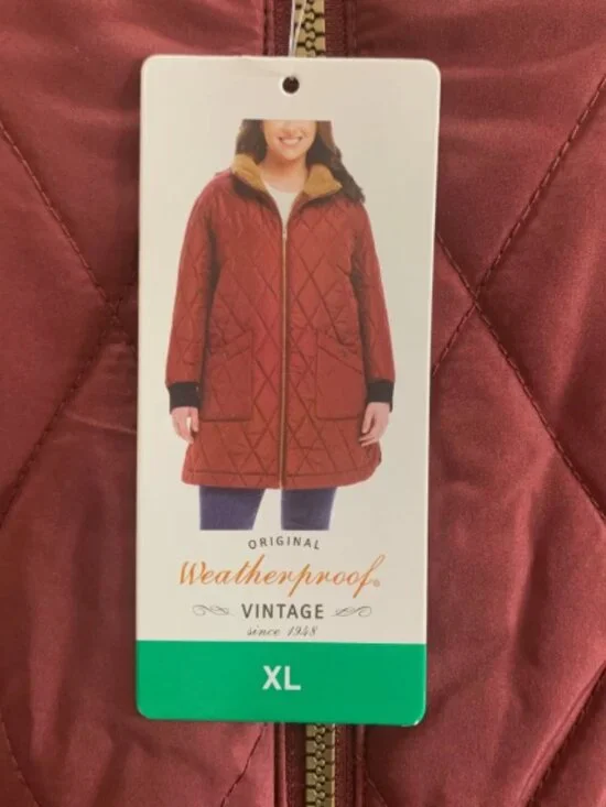 New Weatherproof Vintage Women’s Quilted Puffer Coat, Burgundy, Size XL - Picture 4 of 10